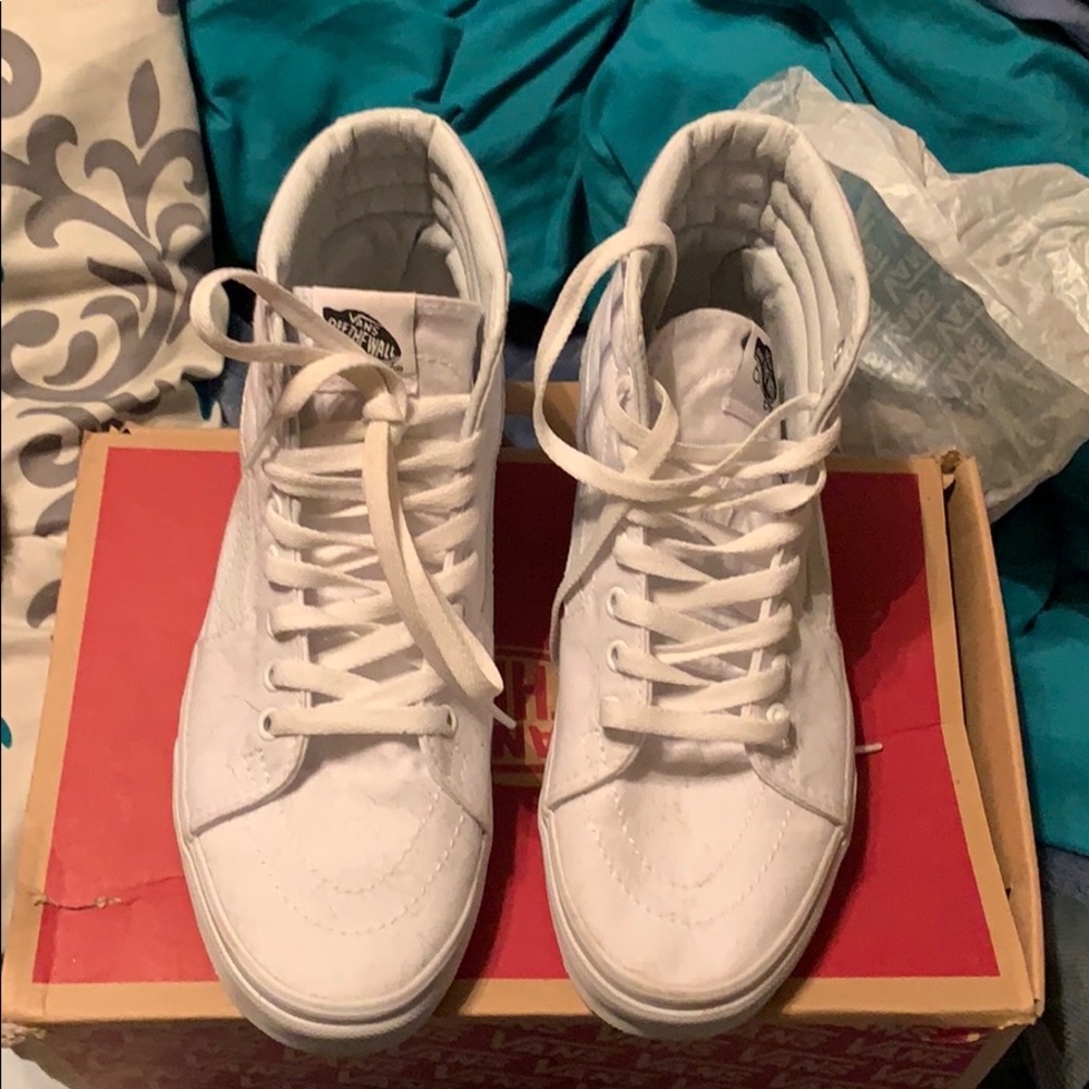 All white high top vans